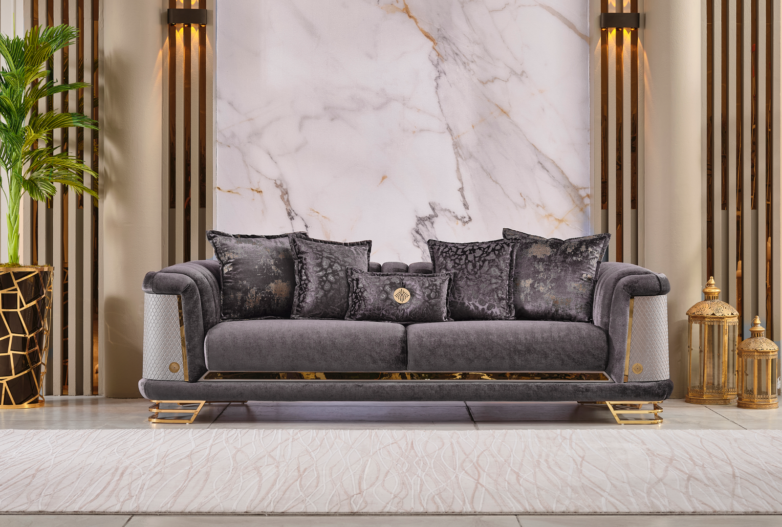 Charcoal gold sofa