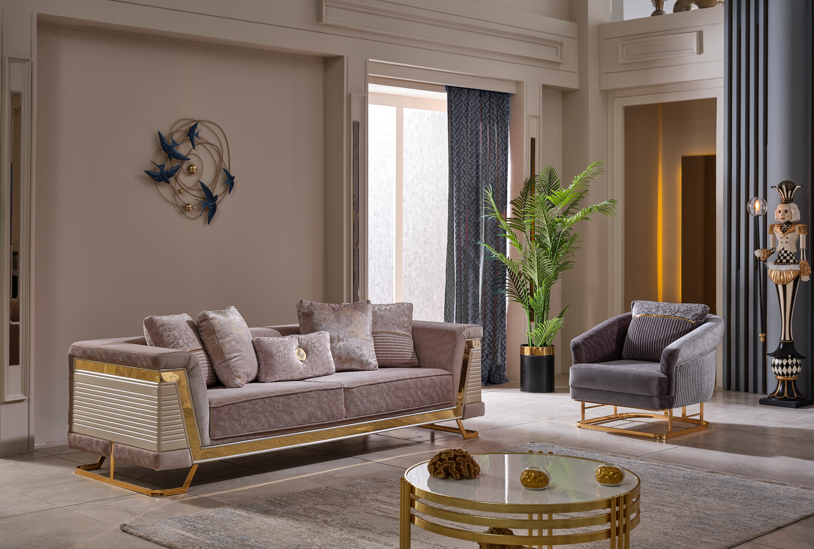 Mauve and gold living room